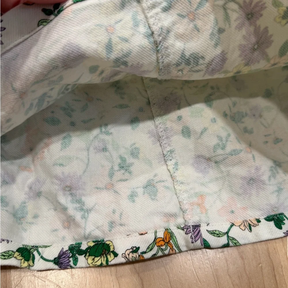 LOFT White Floral Drawstring Mini Skirt with Green, Purple & Orange Accents